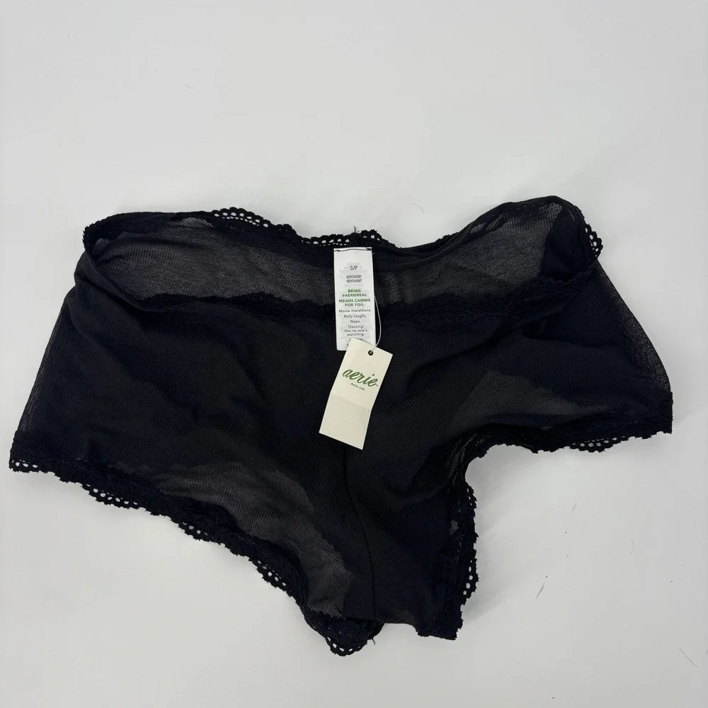 Aerie Black Mesh‎ Cheeky Panties Size Small Boyshort New With Tags